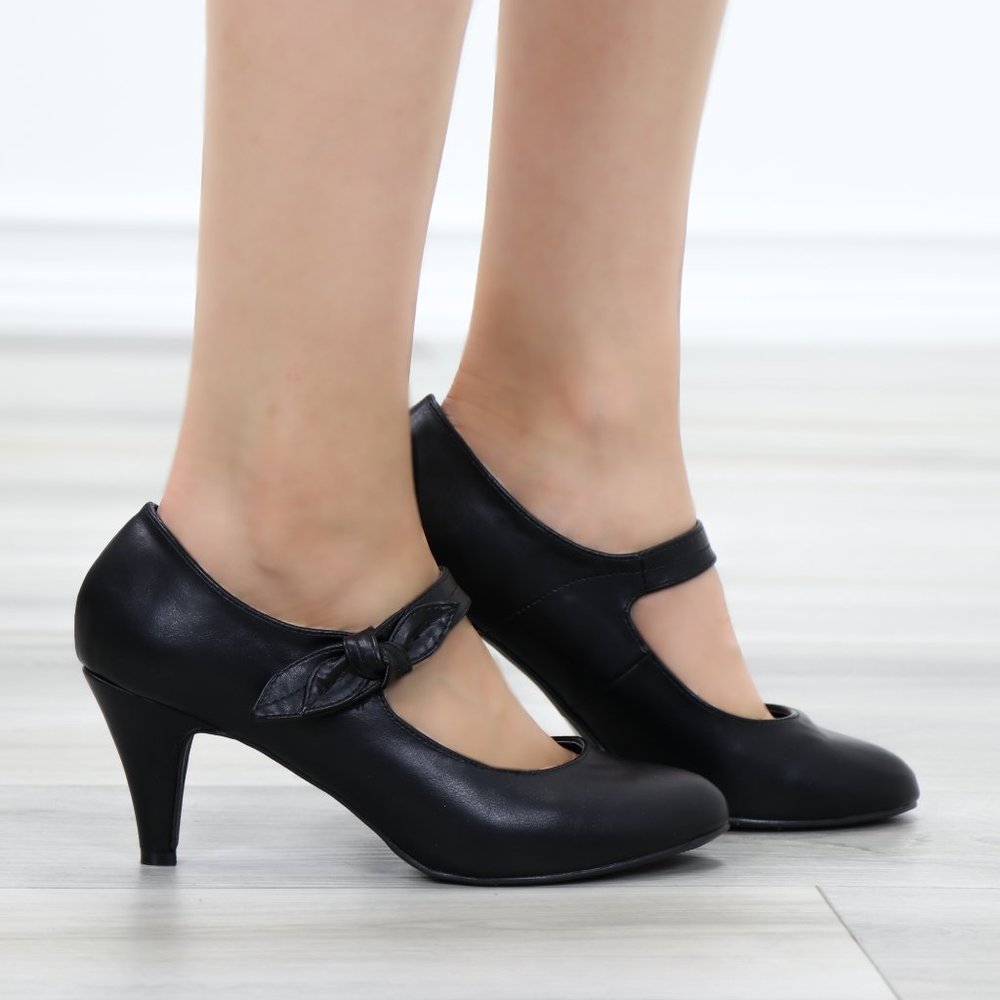 Closed Toe Low Mid Heel Bow Strap Dress Pump - Picture 12 of 12